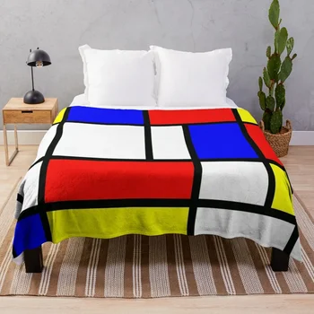 Пиет Мондриан Композиция 2 | Цветен блок с червено жълто и синьо хвърлят одеяло сладък каре меки легла за зимни одеяла